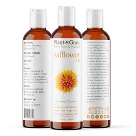 Plant Guru Safflower Oil 4 fl. oz. – Cold Pressed, 100% Pure & Natural Carrier for Skin, Face, Body, Hair, and Cooking. Great for DIY Creams, Lotions, and Lip Balms.