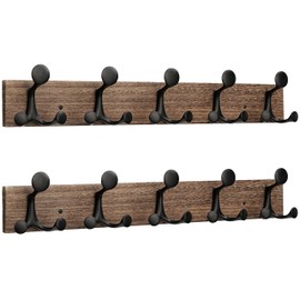 SKOLOO 24-Inch Wood Burnt Coat Rack Wall Mount with 5 Triple Hooks - Ideal for Family Entrances, Classrooms, and Pet Supplies Storage - Perfect Coat Hooks for Wall, Pack of 2