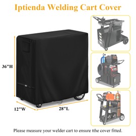 Iptienda Welding Cart Cover, 28inch Waterproof Welder Cart Cover for Rolling TIG MIG Welding Cart and Air Cutting Machine Cart, Black-28"L x 12"W x 36"H