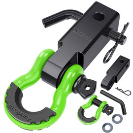 AUTOBOTS Shackle Hitch Receiver 2", 45,000 Lbs Break Strength Heavy Duty Receiver with 5/8" Screw Pin, 3/4" D Ring Shackles, Towing Accessories for Vehicle Recovery Off-Road, Green&Black