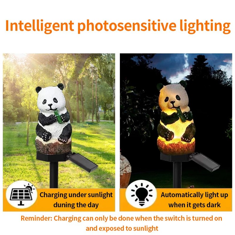 Solar Panda Lamp, Garden Decoration Resin Cute Animal Lamp, Wireless