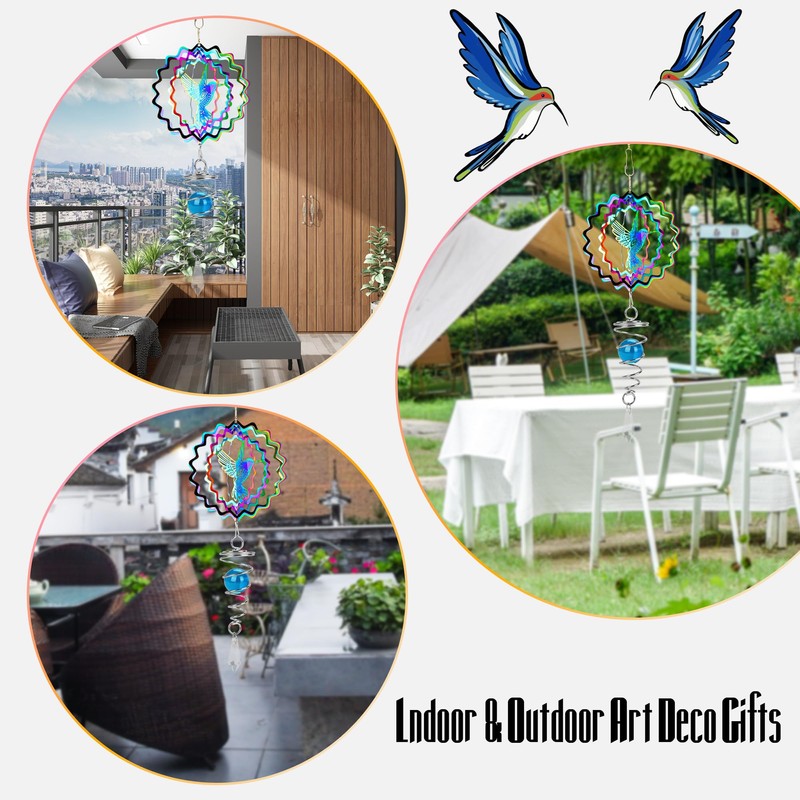 TOCCOOL 3Dグラデーションカラーステンレススチールウィンドスピナー、反射する屋外ガーデンデコレーション、ボールスパイラルテール付き、パティオや庭に最適(カラフル)