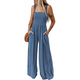 Dokotoo - Overol holgado casual para mujer, de una pieza, sin mangas, pierna ancha, pantalón largo con bolsillos, Azul/claro, M