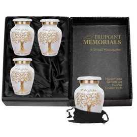Trupoint Memorials Small Urns for Human Ashes Keepsake, Tree of Life Decorative Mini Cremation Urn for Adult Men & Women, Set of 4, White