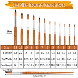 Nylon Watercolour Brush Set, 12-Piece Round Brush Set, Tendering Hair Brush Set, Artist Brush for Beginners, Painting Brush Set for Watercolour Acrylic Oil Painting, Nylon Acrylic Paint Brush