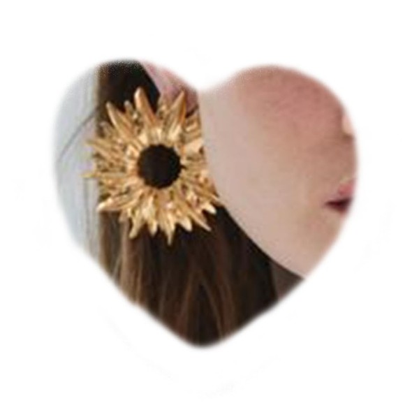 RELOVET Sunburst Earrings Studs Golden Tone Metal Petals Circle Large