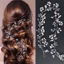 Novia de la boda de cristal enredadera del pelo, Horquillas de Pelo de Perlas para Novia, Tocado de Novia, de plata rhinestone diadema de novia Accesorios para el cabello de perlas y perlas de cristal de novia Cabeza Piezas para Mujeres y Niñas
