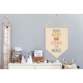 Read Books And Change The World-Classroom Decor-Inclusive Classroom Decor-Welcome Gift-Teacher Gift-Canvas Hanging Pennant Flag Banner Wall Sign Decor Gift-Birthday Christmas Gift