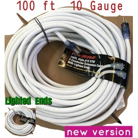100 FT 10/3 White Extension Cord With Lighted 10 Gauge SJTW 3 Conductor 100 Foot Extension Cord 10 gauge extension cord, Century Contractor Grade 100 ft 10 Gauge Power Extension Cord (100 ft, White)