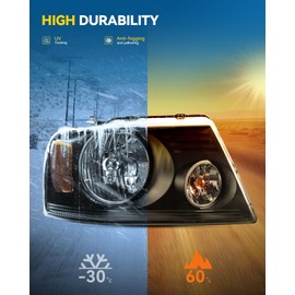 PHILTOP Headlamp Headlight Assembly Pair Fit for Mark LT 2006,F150 2004-2008,Amber Reflector Clear Lens Black Housing,OE 5L3Z13008BB 5L3Z13008AB,Driver and Passenger Side,Headlight Assemblies