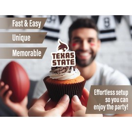 Texas State Cupcake Topper Party Supplies for TXST Football, Birthday, Graduation Party Decorations (24 Pieces) (Texas State Bobcats)