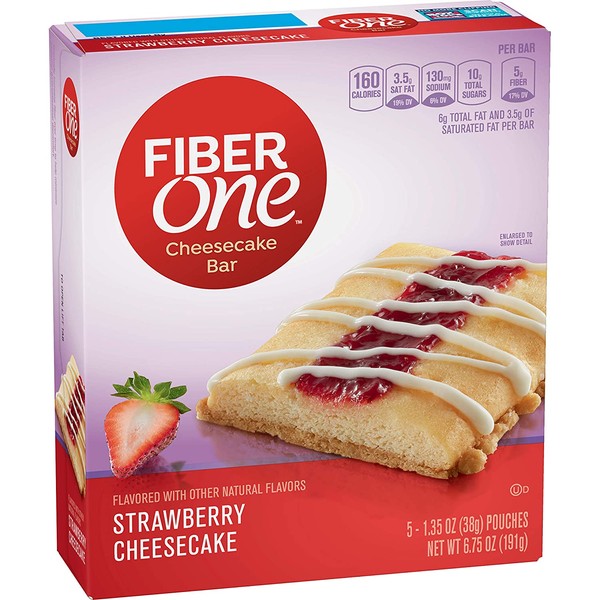 Fiber One Cheesecake Bar, Strawberry, 5 Count (Pack of 8)
