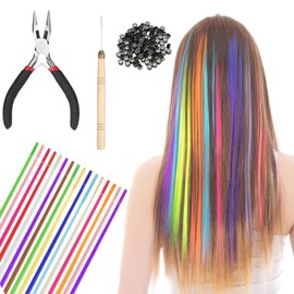 Children's Hair Strands, Colourful Hair Strands for Braiding and Cliping, 50 Pieces Coloured Hair Extensions Set with 100 Beads and Accessories, Ideal for Party and Cosplay
