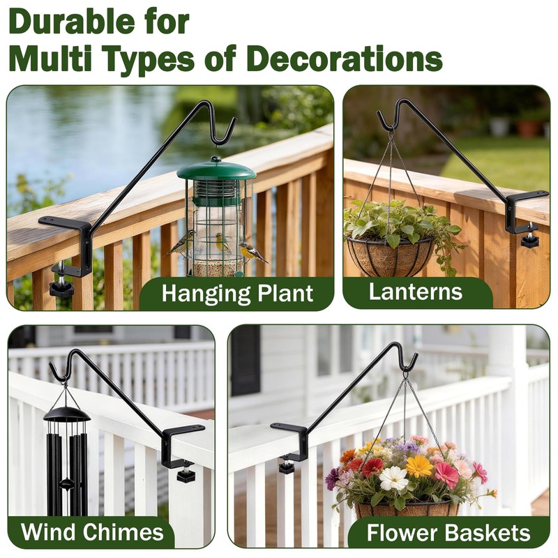 GESTONE 11 Inch Deck Railing Plant Hanger,2 Pack Deck Hooks