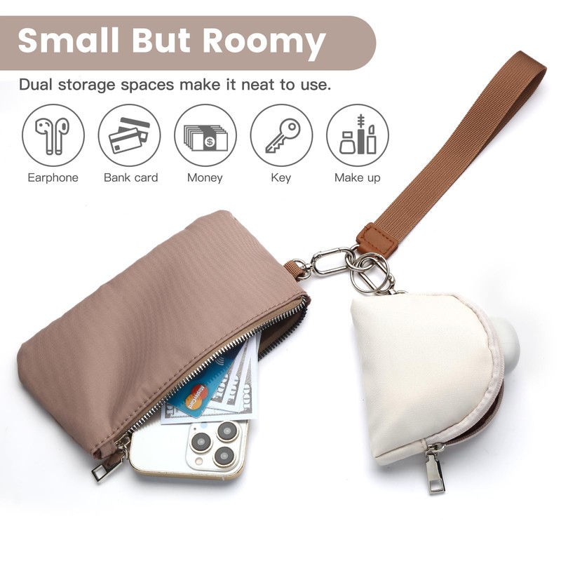 Mini Zip Around Wristlet Keychain Wallet for Women Detachable Dual