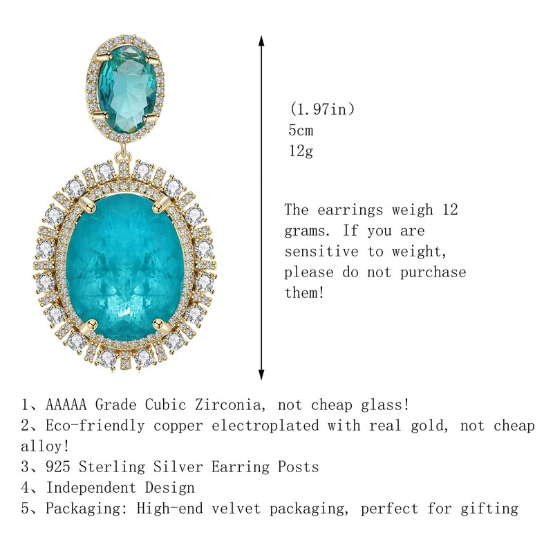 Metmolley Large Colorful Simulated Gemstone Crystal CZ Dangle Earrings for