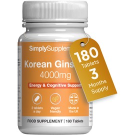 Korean Ginseng 4000mg | Supports Mental & Physical Wellbeing | with Vitamin B6 & Zinc | Contributes to Immune Function | 180 Tablets = 3-Months Supply | GMP Certified & UK Made