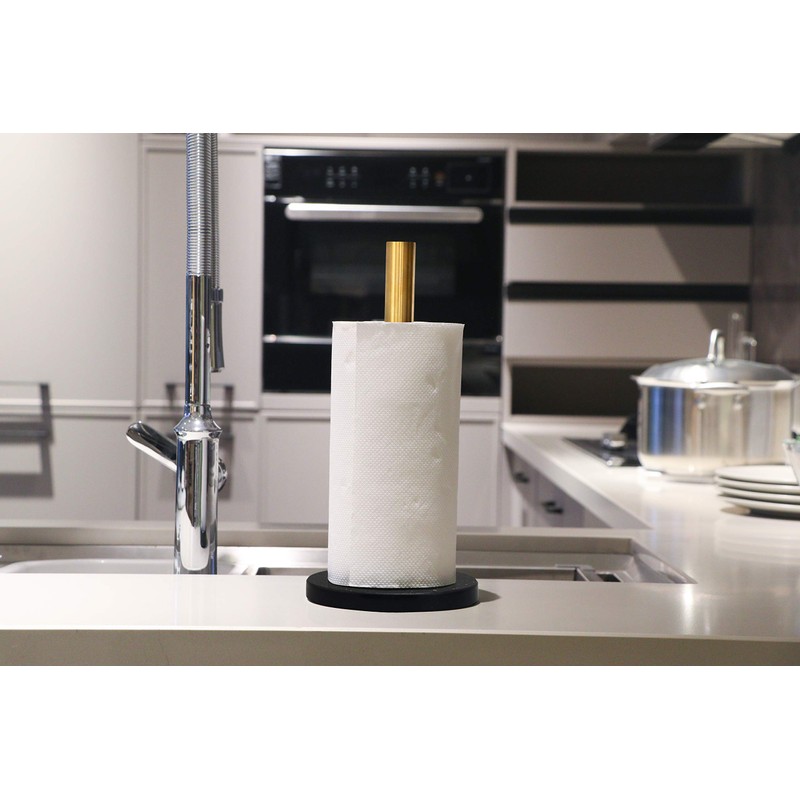 LUTAVOY Marble Paper Towel Holders Copper Plated Standing Kitchen Paper