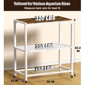 AnBaiMei 20-30 Gallon Aquarium Stand, Fish Tank Stand with Adjustable 3-Tier Storage Shelf, Heavy Duty Reptile Breeder Turtle Tank Terrarium Rack Table for Home Office, 30" L x 12" W x 32.2" H, White