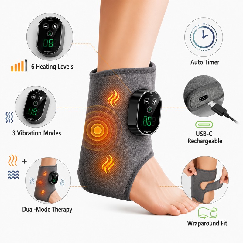 Rechargeable Heated Ankle & Wrist Wrap with Vibration Massage –