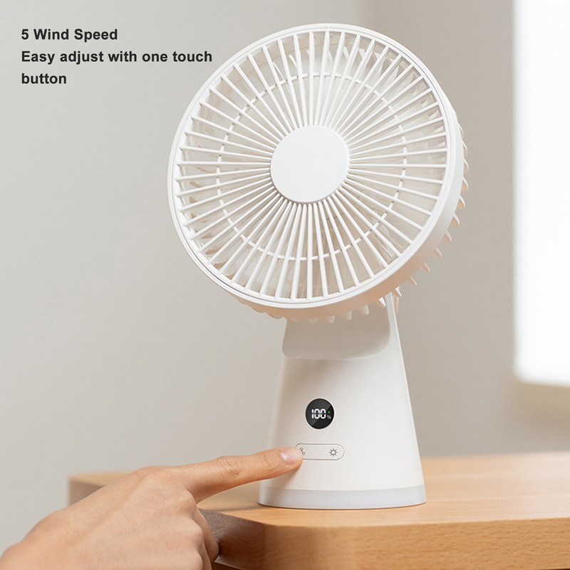 Desktop Fan Portable 5 Speed Power Display Quiet USB Rechargeable