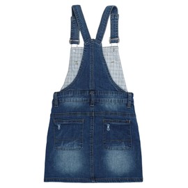 KIDSCOOL SPACE Little Girls Skirt,Ripped Soft Strechy Denim Girls Summer Overalls Dress,Deep Blue,4-5 Years