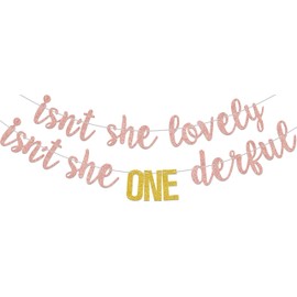 Isn't She Lovely Isn't She ONE derful Banner, Baby Girl First Birthday Decorations, Onderful One Year Old Birthday Decor, 1st Birthday for Girls Decorations, A Little Princess First Birthday Party Supplies Rose Gold