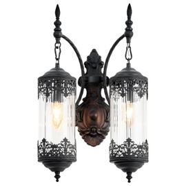 RONGHUAFUGUI Rustic Black Wall Sconces 2-Light Vintage Gothic Wall Lamp Retro Gothic Unique Medieval Wall Lighting for Hallway Bedside Living Room Bedroom