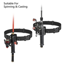 (Black) Compact Outdoor Fishing Tool, Adjustable Wader Belt Combining Fishing Rod Pole Holder Belt, Waders Straps, and Kayak Fishing Gear, for Surf Casting (Black Khaki Green)