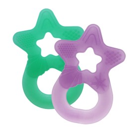 Dentistar Teether Set of 2 - Teether for Babies & Toddlers from 3 Months - Baby Teether with Soft Material Handle for Teething Aid & Massage - Made in Germany - Green & Purple