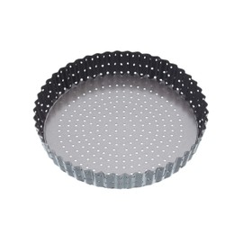 MasterClass KCMCCB37 Crusty Bake 23 cm Perforated Quiche Tin with PFOA Non Stick and Loose Bottom, Fluted, Robust 1 mm Carbon Steel , Grey