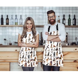 Moslion Aristocratic Dog Apron,Different Type of Cute Dogs White Background Apron,Adjustable Neck Bib Apron for Men Women,Suitable for Kitchen Cooking Waitress Chef Apron