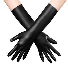 KLVEU Short Latex Gloves Black Costume Gloves for men and Women Cosplay Party (M)