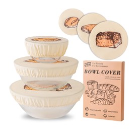 3 Pack Beeswax Cotton Bowl Covers for Bread Proofing, 8/10/12 Inch Reusable Elastic Cloth Food Covers, Washable Fabric Lids for Sourdough, Dough Rising and Kitchen Storage