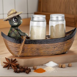 Salt and Pepper Shakers Set with Holder Sea Turtle Boat Figurine for Kitchen,Bar,Restaurant
