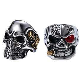 OIDEA Men's Women's Rings Skull Personality Stainless Steel Diamond Studded Skull Punk Rock Style Red White 54 (17.2) ~ 70 (22.3), Stainless Steel