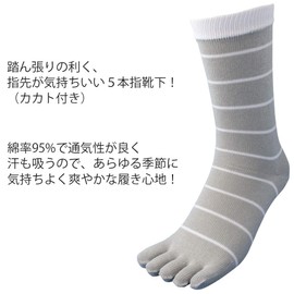 (MB942) Military Foot Socks, Gentleman's, Cotton Borders, Five Toe Casual Work Socks, 3 Color Set, Stretch Material, Men's Socks, 9.6 - 10.6 inches (24.5 - 27 cm), gray
