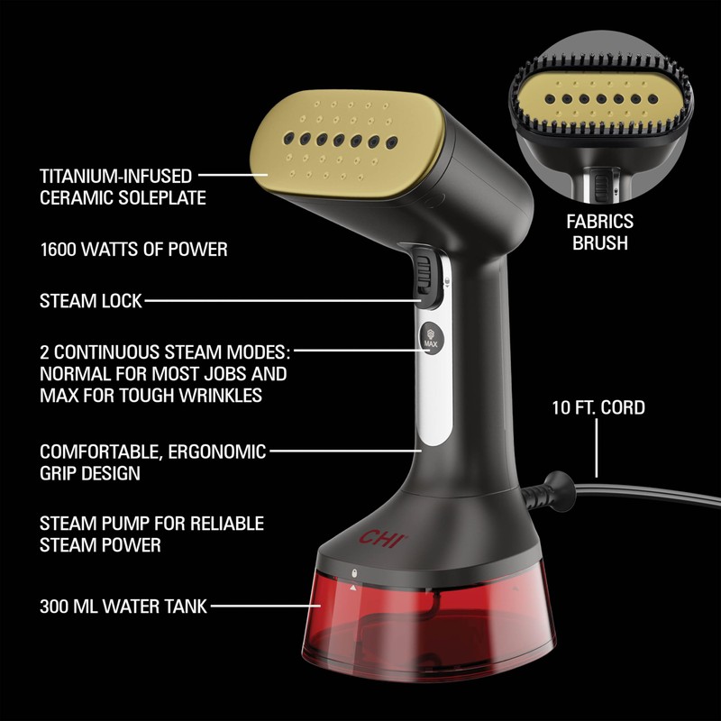 CHI Handheld Garment Steamer for Clothes, 2 Continuous Steam Modes,