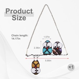 Owls Decor, Owl Suncatcher Stained Glass Sun Catcher Window Hanging Suncatchers for Windows Stain Large Hangings Birds Gifts for Mom,Grandma for Windows Doors Room Home Decoration