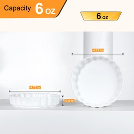 Vidalenta Ceramic Shallow Creme Brulee 6 oz Ramekins Oven Safe, Souffle Quiche Baking Dishes 4.7 Inch Mini Tart Pie Pans for Baking Custard Puddings and Dipping Sauces Set of 6, White