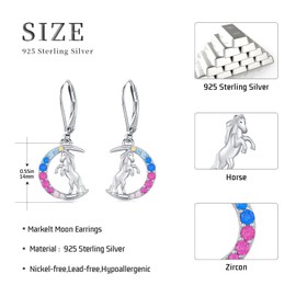 925 Sterling Silver Horse Earrings for Women Horse Moon Earrings Drop Earrings Nature Lover Jewelry Gift for Birthdays Anniversaries Mother’s Day Christmas