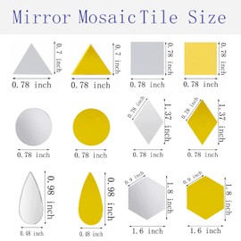 Squares & Triangles Mirror Mosaic Tiles - Round, Teardrop & Diamond Shapes - Acrylic Mirror Pieces - 5 Shapes - Silver - 250pcs for DIY Crafts
