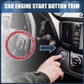 INFINAUTO Universal Bling Car Engine Start Stop Button Cover, One Click Push Start Button Ring Sticker Faux Crystal Rhinestone Ignition Button Trim Red, 2 Pcs