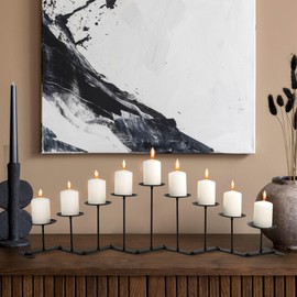 Black Iron Candelabra Candle Holder: Adjustable Fireplace Centerpiece Stand Decor for Pillar Candle