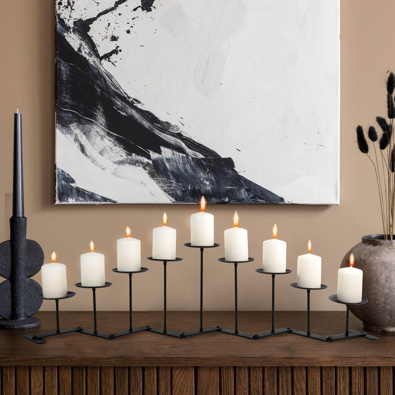 Black Iron Candelabra Candle Holder: Adjustable Fireplace Centerpiece Stand Decor