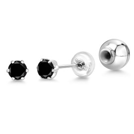 Gem Stone King 3MM Round Gemstone Six Prong Platinum 900 Stud Earrings for Women Men | Pure PT900 | Birthstone Fine Jewelry Gifts for Mom Dad Her Him Wife | Black Diamond-April