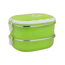 WMLBK Thermal Bento Lunch Box with Stainless Steel Thermal Insulation, Food Container Leak Proof For Kids Adult Student Children, Food Storage Box for Work School Office Picnic (Green 2 layer)