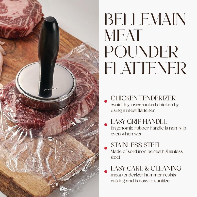 Bellemain Meat Pounder Flattener, Easy-Grip Meat Tenderizer, Stainless Steel Meat
