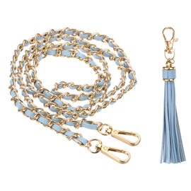 PATIKIL Purse Chain Strap, 47 Inch Leather Chain Purse Strap Replacement with Tassel for Crossbody Bag Handbag Woman, Light Blue/Gold