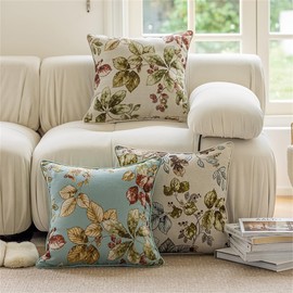 AGOKABA Blue Leaf Branch Jacquard Throw Pillow Covers 18x18 Inch Set of 1 Decorative Leaf Pillowcases Square Cushion Covers for Couch Chinoiserie Blue Pillow Covers Leaves Floral Pillow Covers(C)